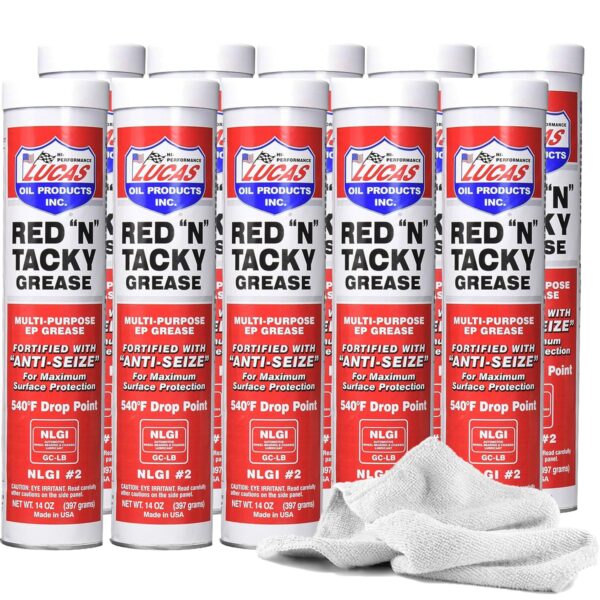 Lucas Red N Tacky Grease, 10 Pack | Water Resistant Lubricant for Cars, Trucks, Tractors, Industrial - Bulk Pack of Lucas Oil Grease, 14oz